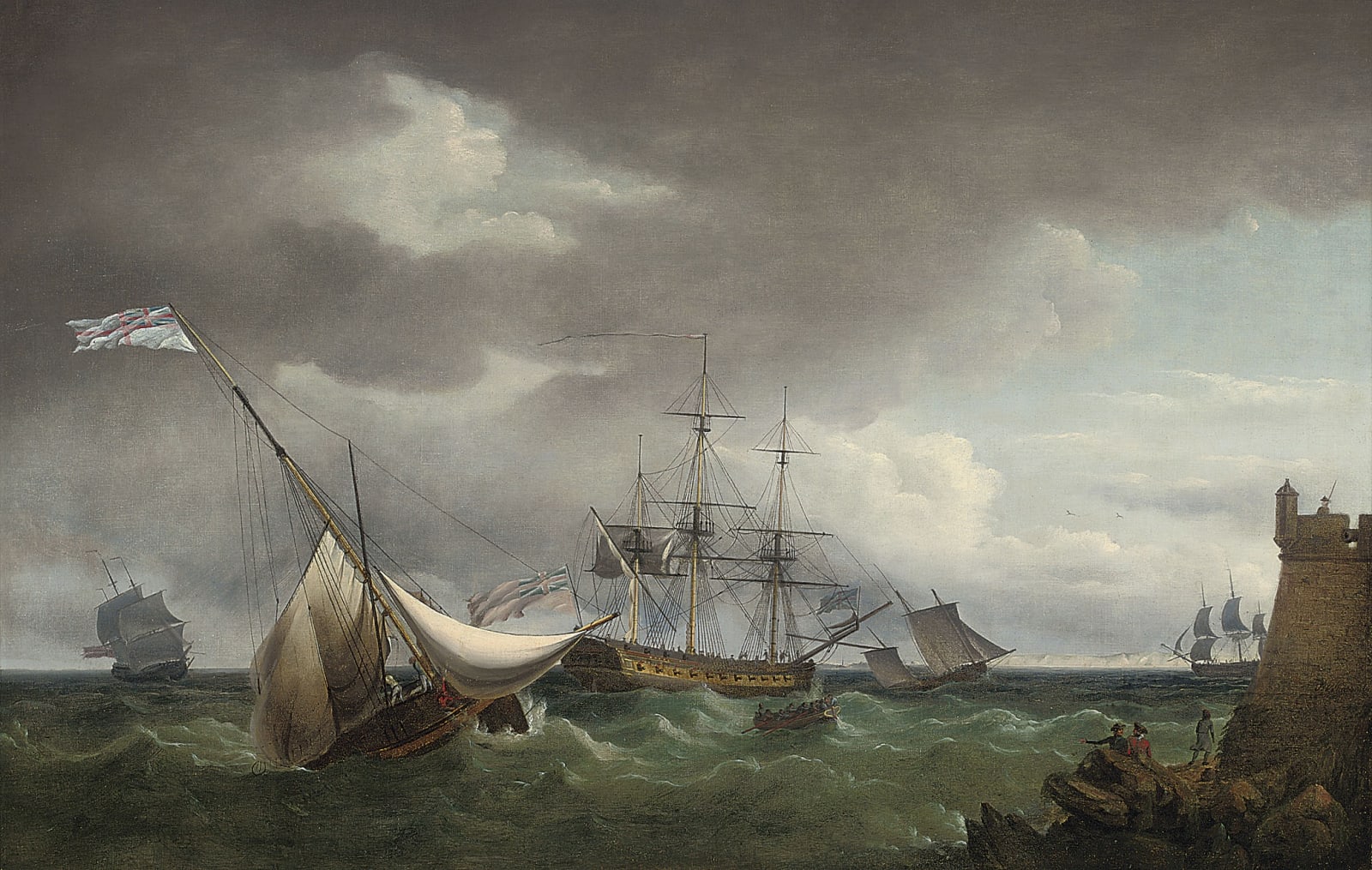 Thomas Whitcombe, A Royal Navy frigate and other shipping off Castle Cornet, Guernsey