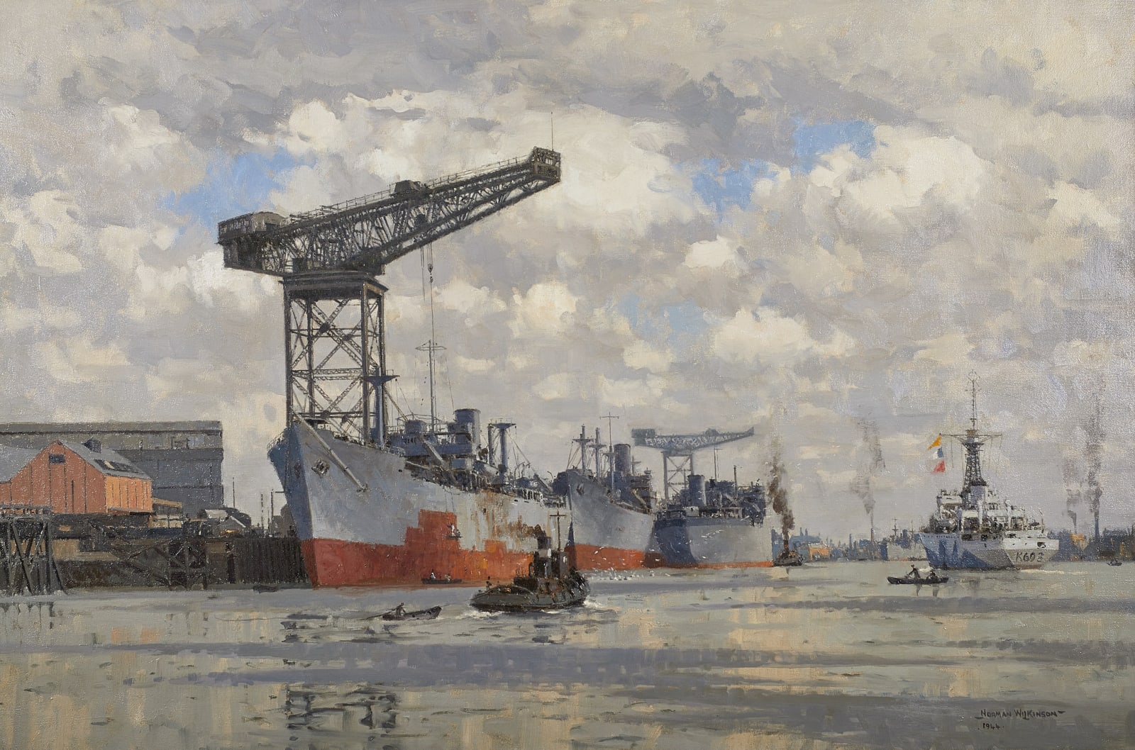 Norman Wilkinson, CBE, SMA, PRWS, RI, The British Corvette HMS Morpeth Castle returning to the Clyde from exercises, 1944