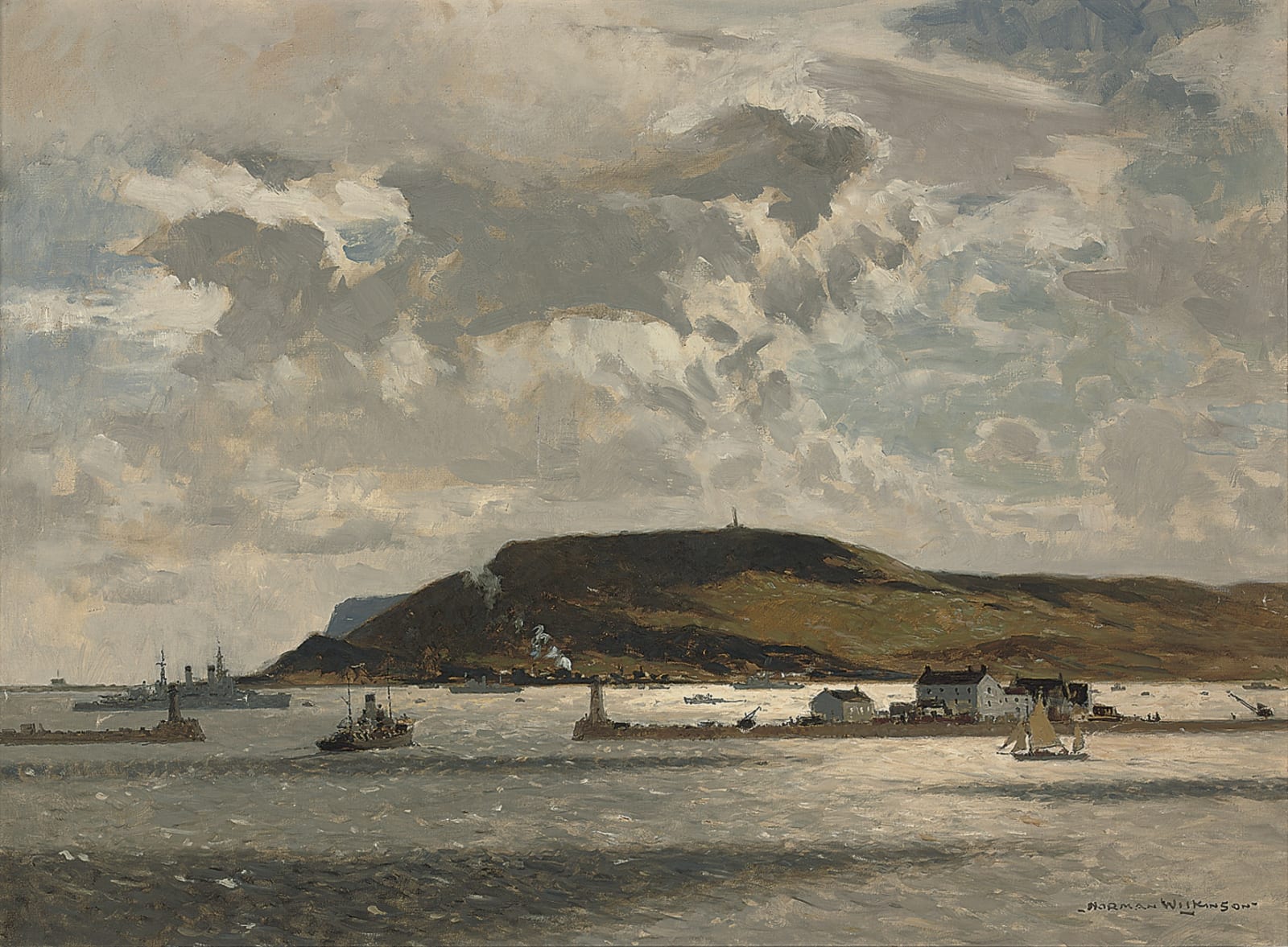 Norman Wilkinson, CBE, SMA, PRWS, RI, Ships of the Royal Navy off Little Cumbrae, Firth of Clyde