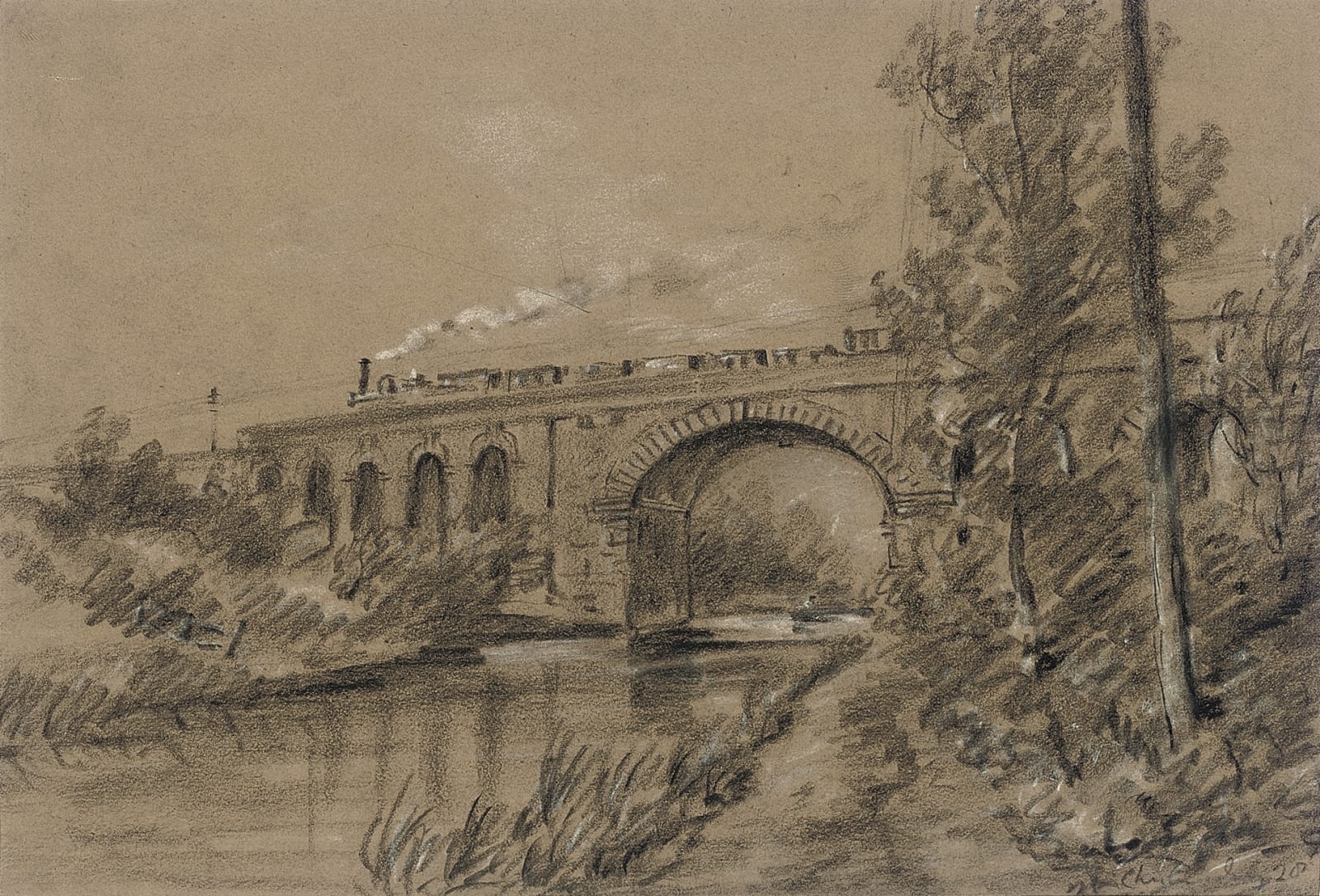 George James Rowe, Train passing over a viaduct near Chester