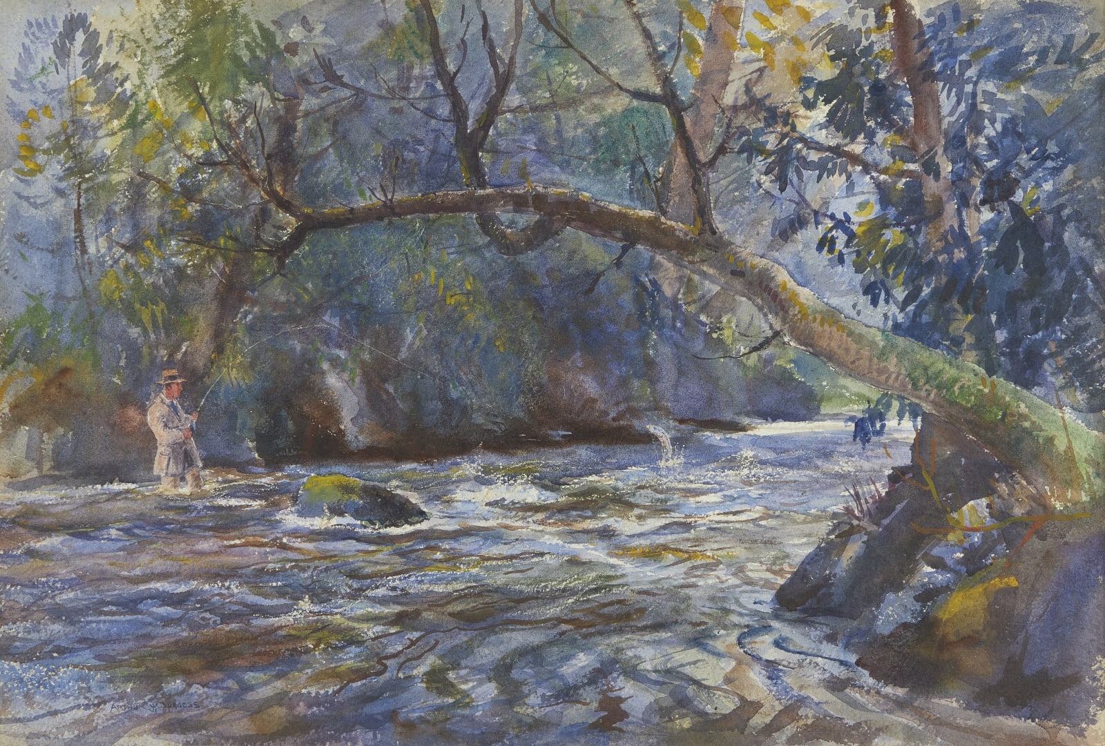 Arthur James Wetherall Burgess, RI, ROI, RBC, RSMA, Salmon fishing
