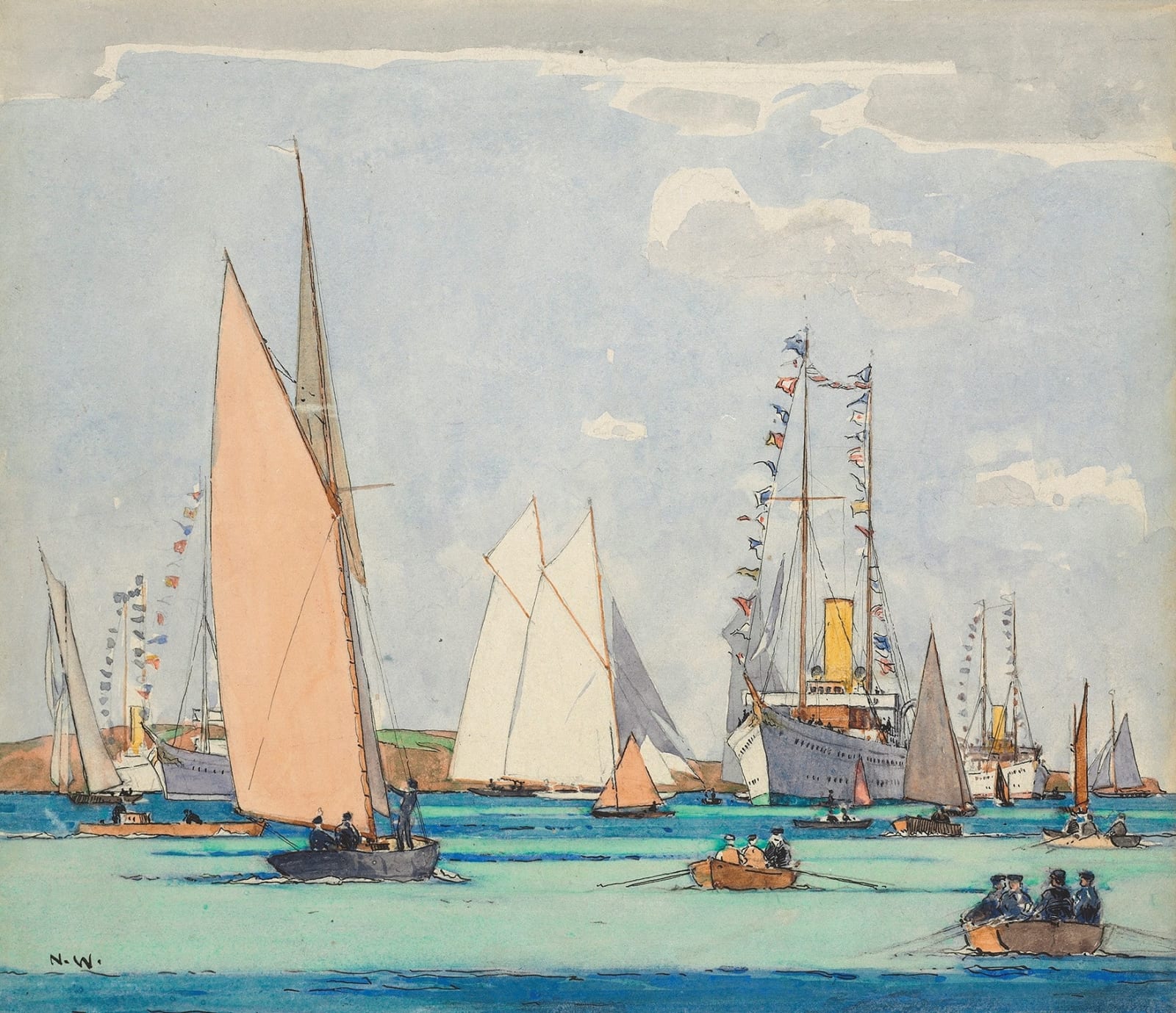 Norman Wilkinson, CBE, SMA, PRWS, RI, Regatta, Oban Bay