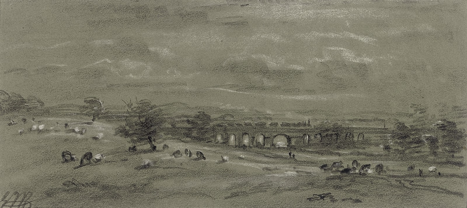George James Rowe, Panorama with train going over a railway viaduct