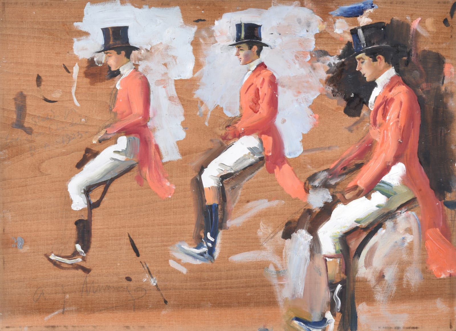 Sir Alfred James Munnings, PRA, RWS, Four Grey Horses: Studies of The 9th Duke of Marlborough and Lord Ivor Spencer-Churchill