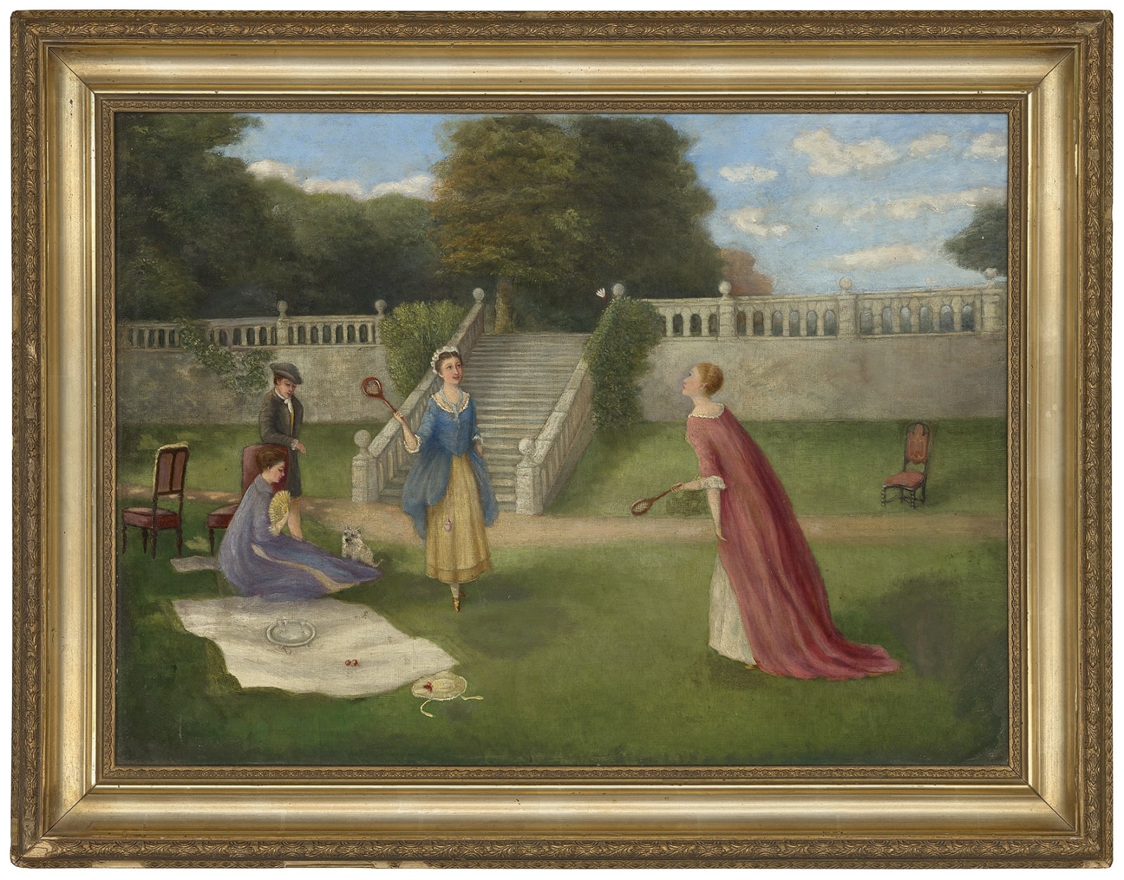 English School 19th Century, Badminton on the lawn