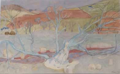 Empty Fields and Willows, 1952, watercolour