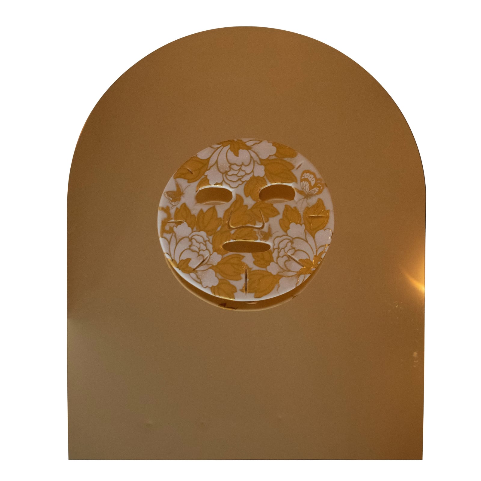 Jennifer Ling Datchuk Flawless (Big Butterflies), 2021 Porcelain, gold and white pattern transfer from Jingdezhen, China, mirror plexiglass 20 x 16 x 3 in 50.8 x 40.6 x 7.6 cm