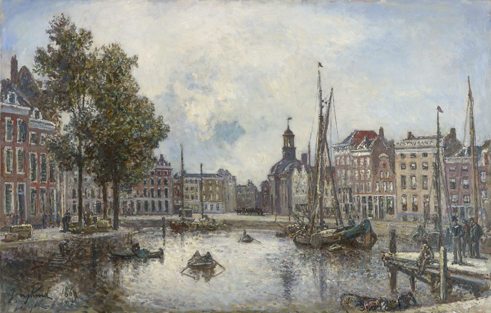 Johan-Barthold Jongkind, Le port de Rotterdam, le matin; vue sur la Bourse,, 1869