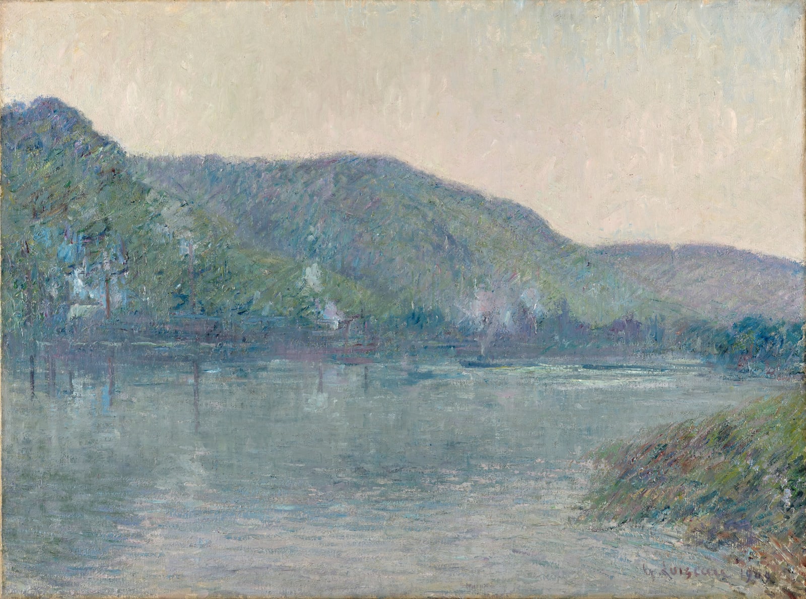 Gustave Loiseau, Bateaux sur la Seine à Oissel, 1909