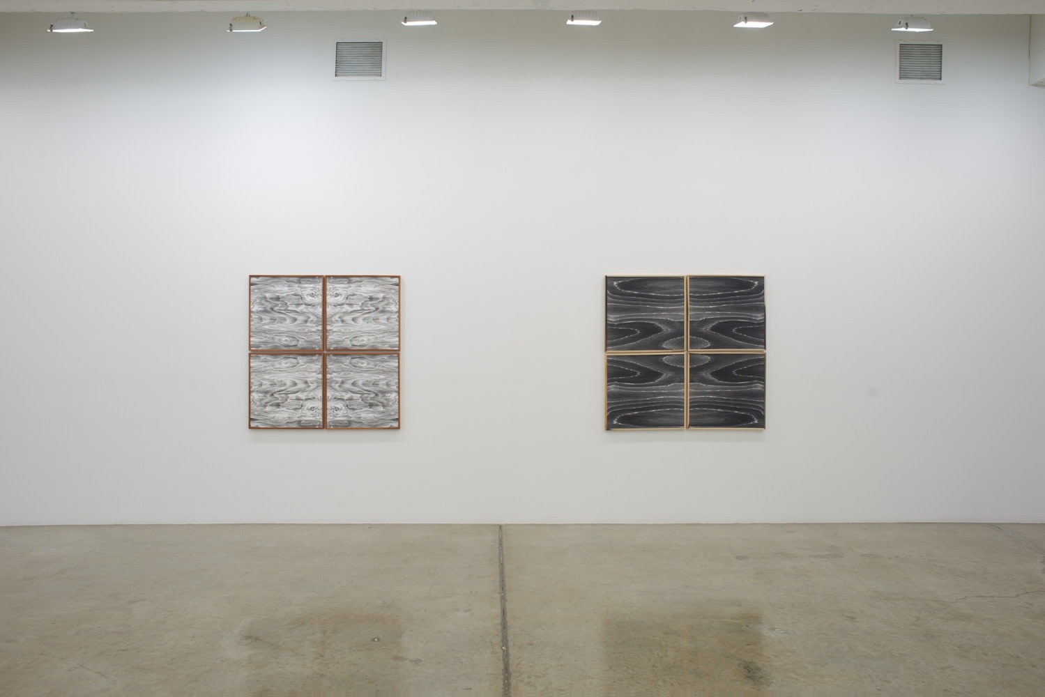 Lisa Oppenheim installation view, wood cut photographs