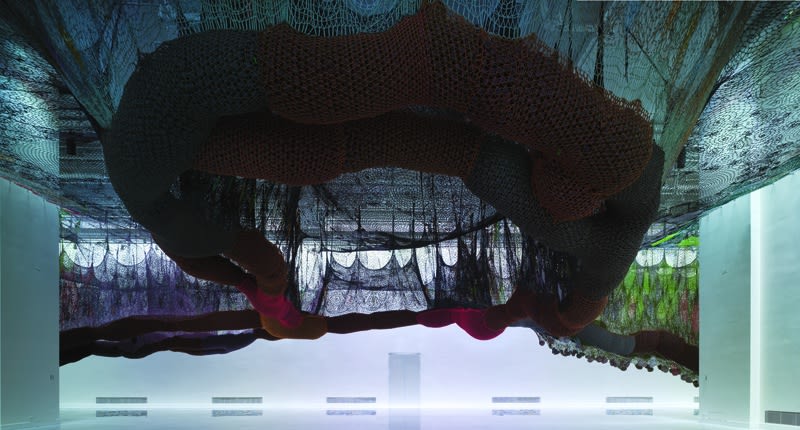 Ernesto Neto crochet hanging installation, walkway for visitors