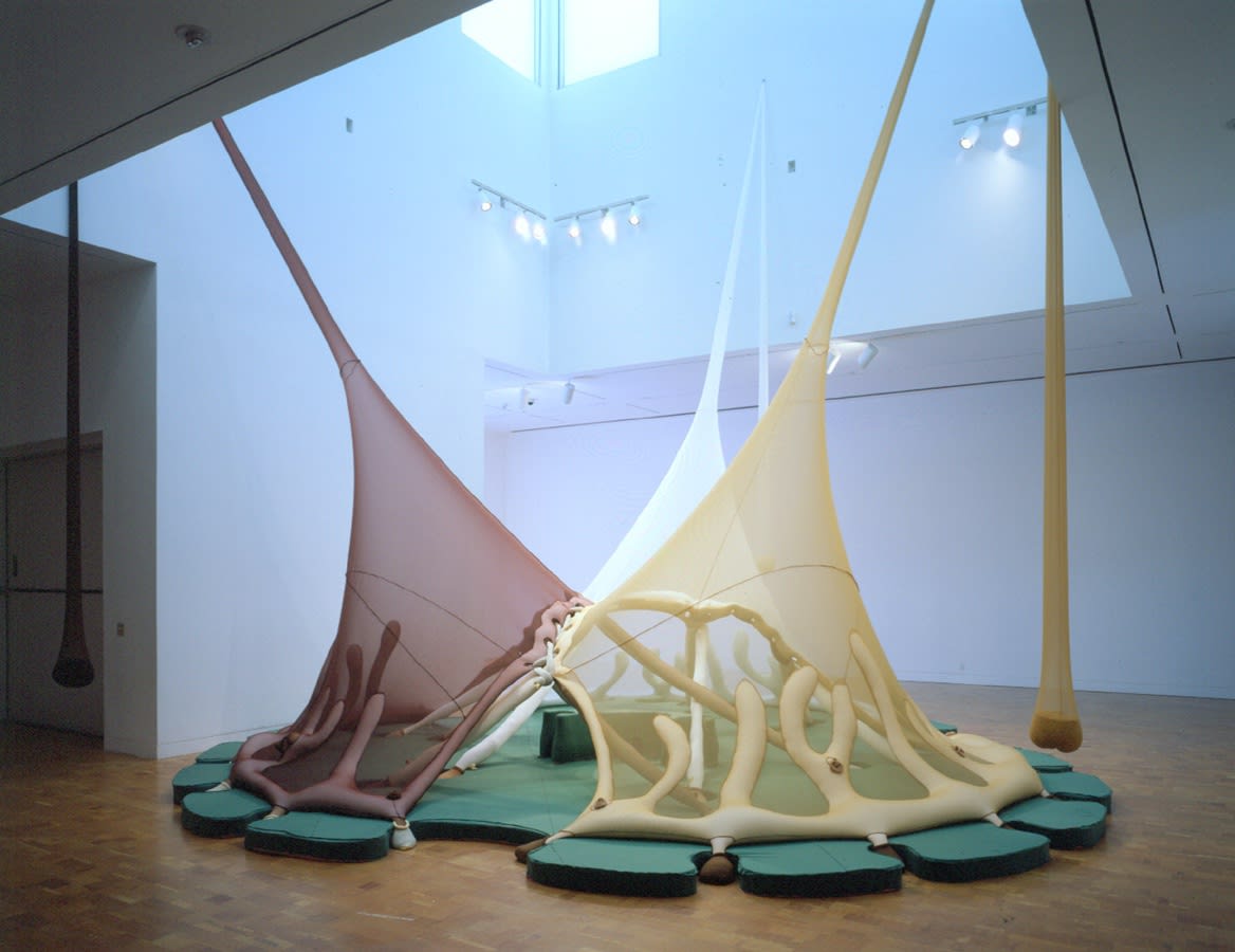 Neto installation with hanging fabric and inside