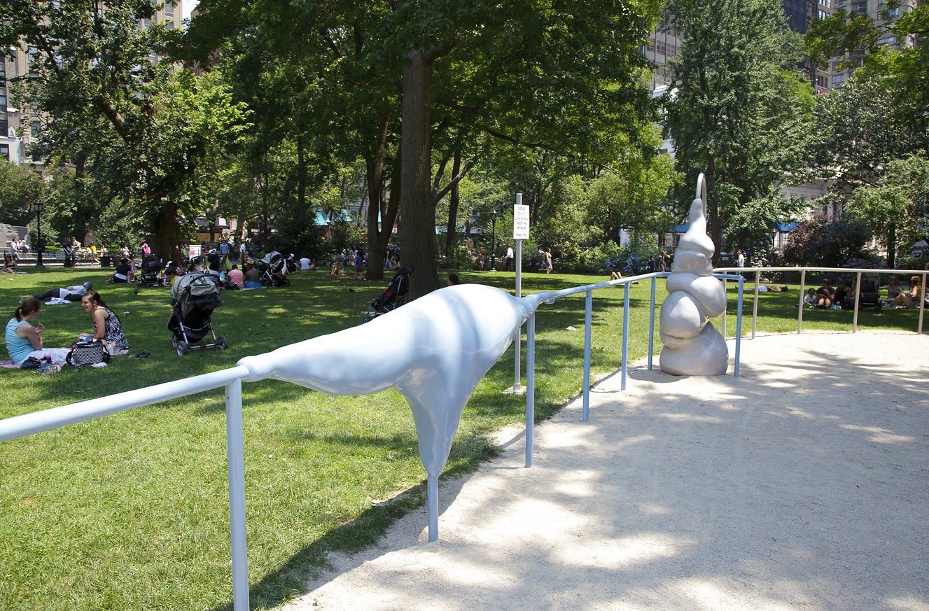 image of abstracted sculptures in park, forming hand rails