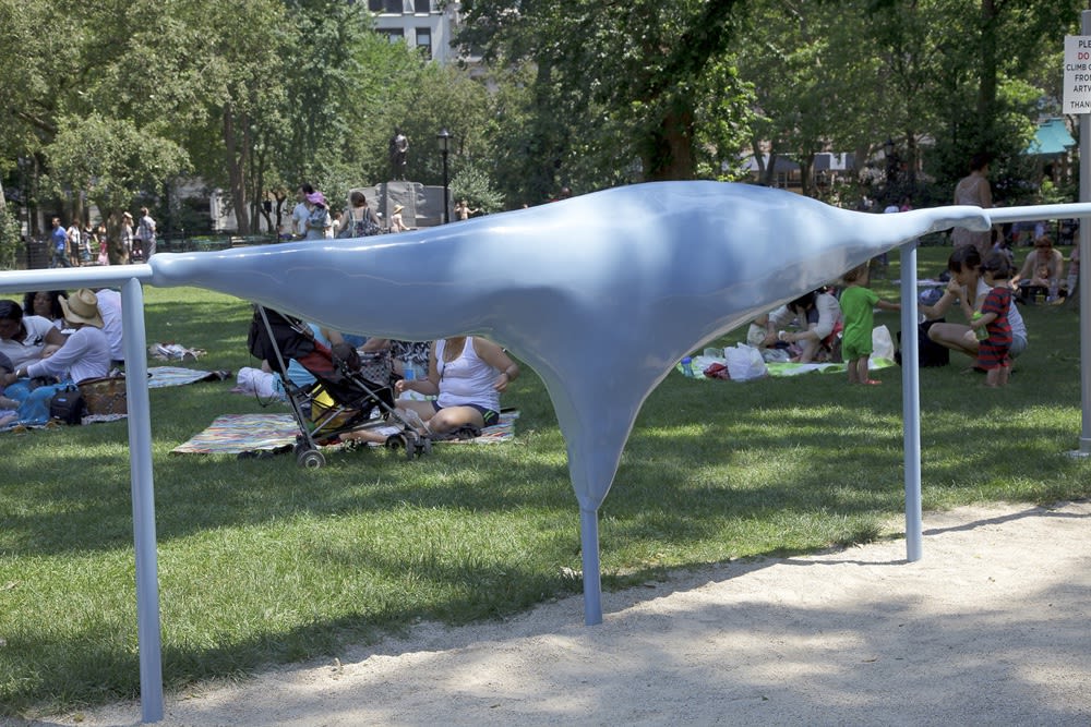 image of abstracted sculptures in park, forming hand rails