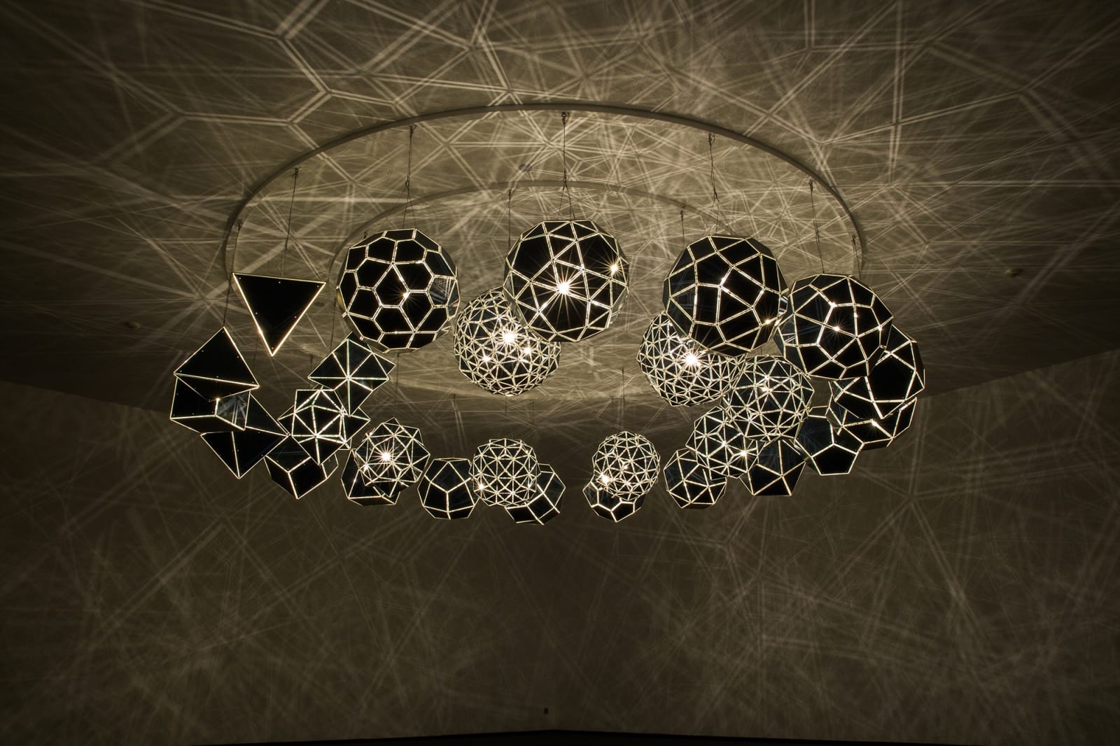 image of geometric sphere sculptures with lights