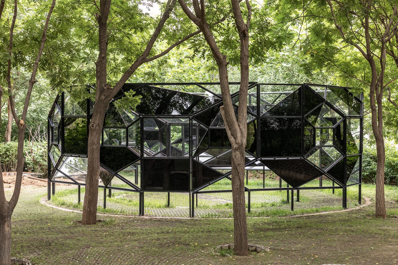 image of an outdoor geometric sculpture
