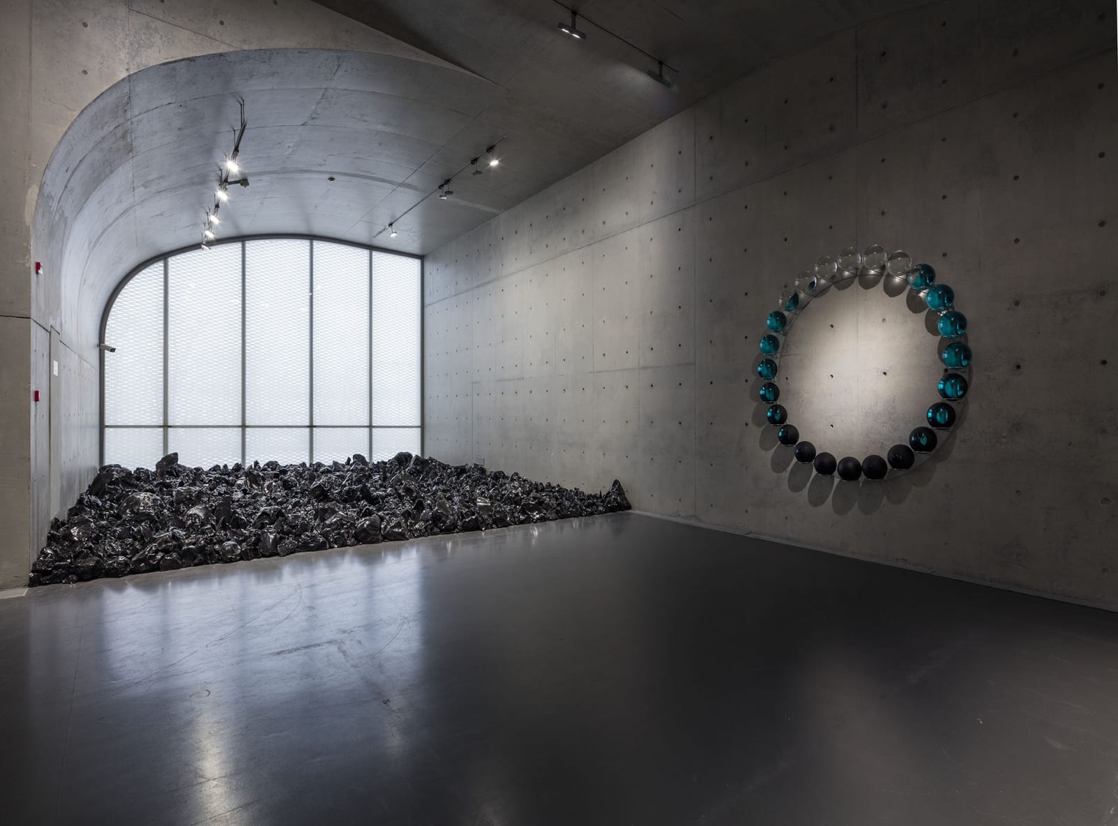 image of installation of lava rocks