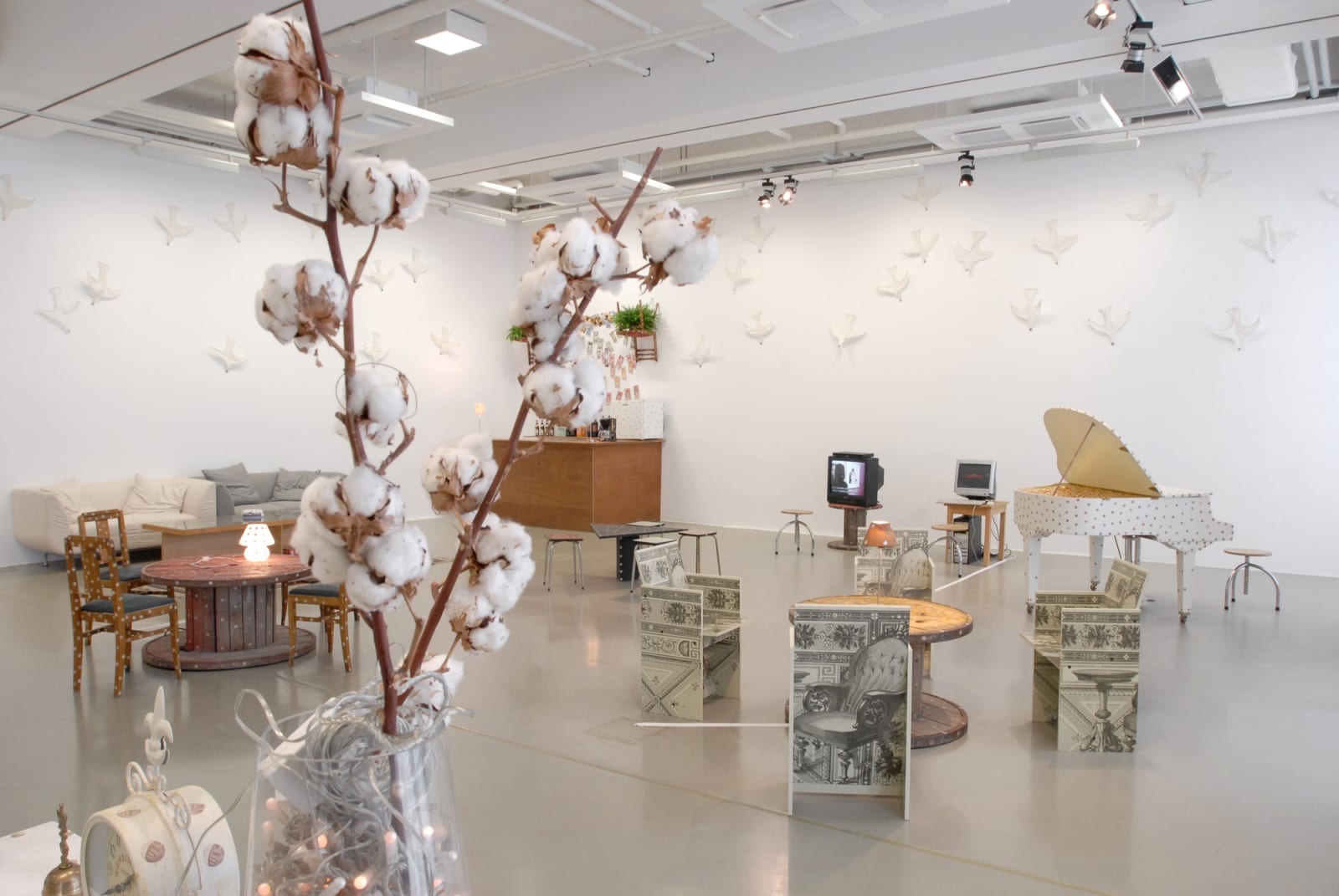 installation view of sculptures, cotton