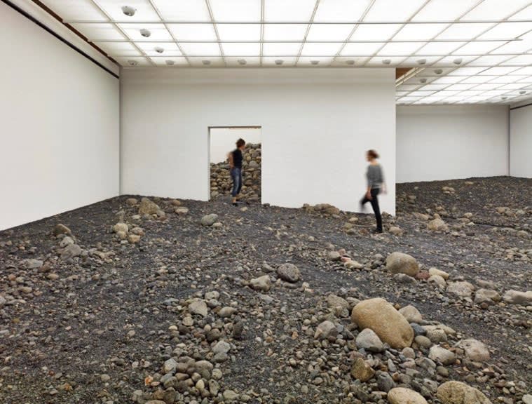 image of Olafur Eliasson installation, riverbed inside of museum