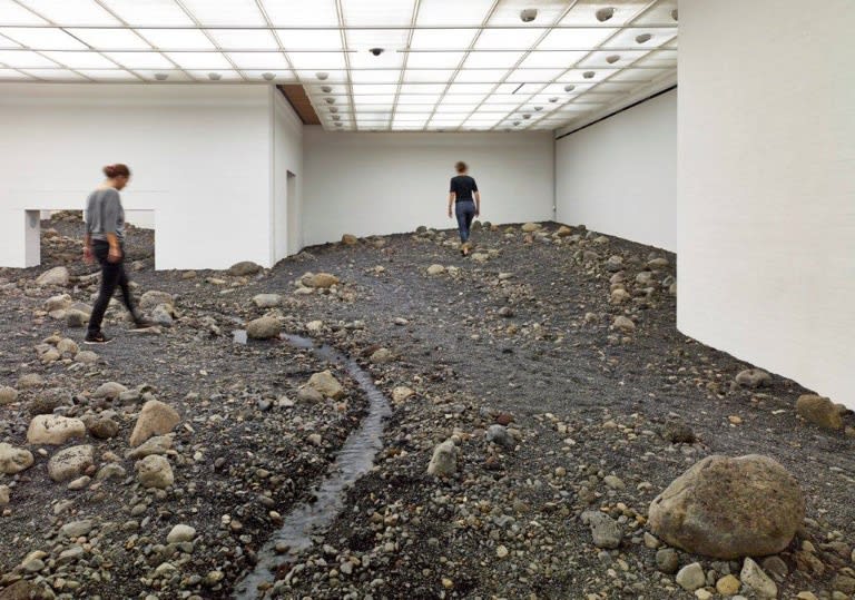 image of Olafur Eliasson installation, riverbed inside of museum