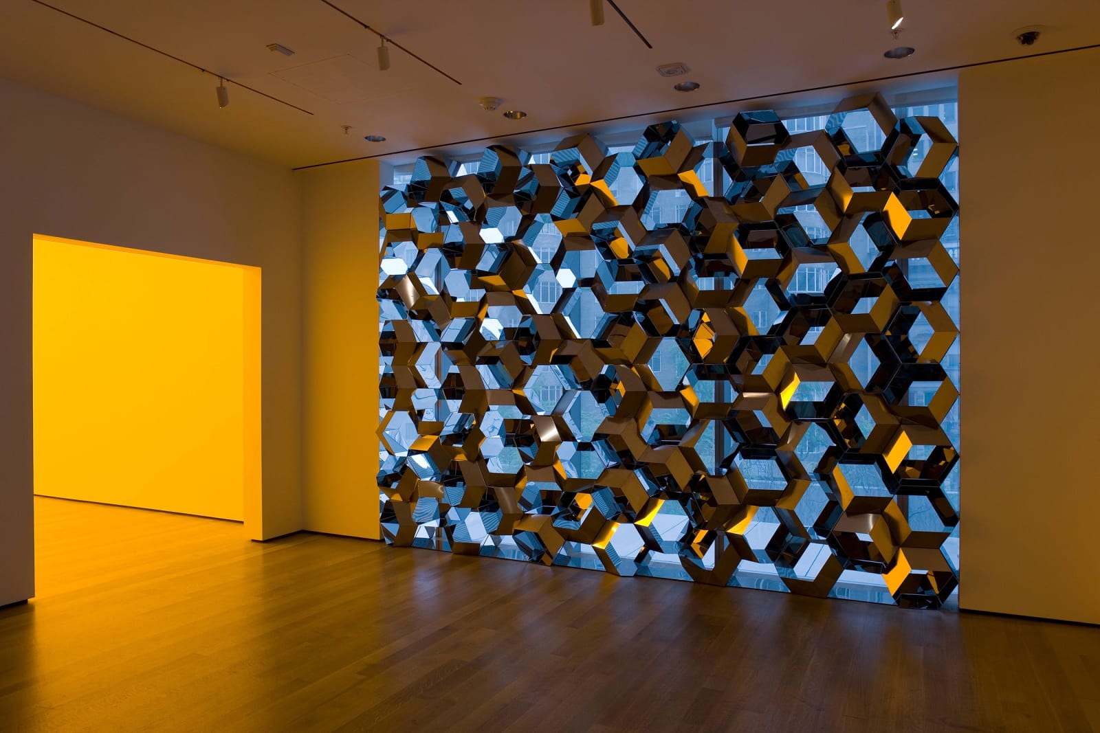 installation image of Eliasson wall at MoMA