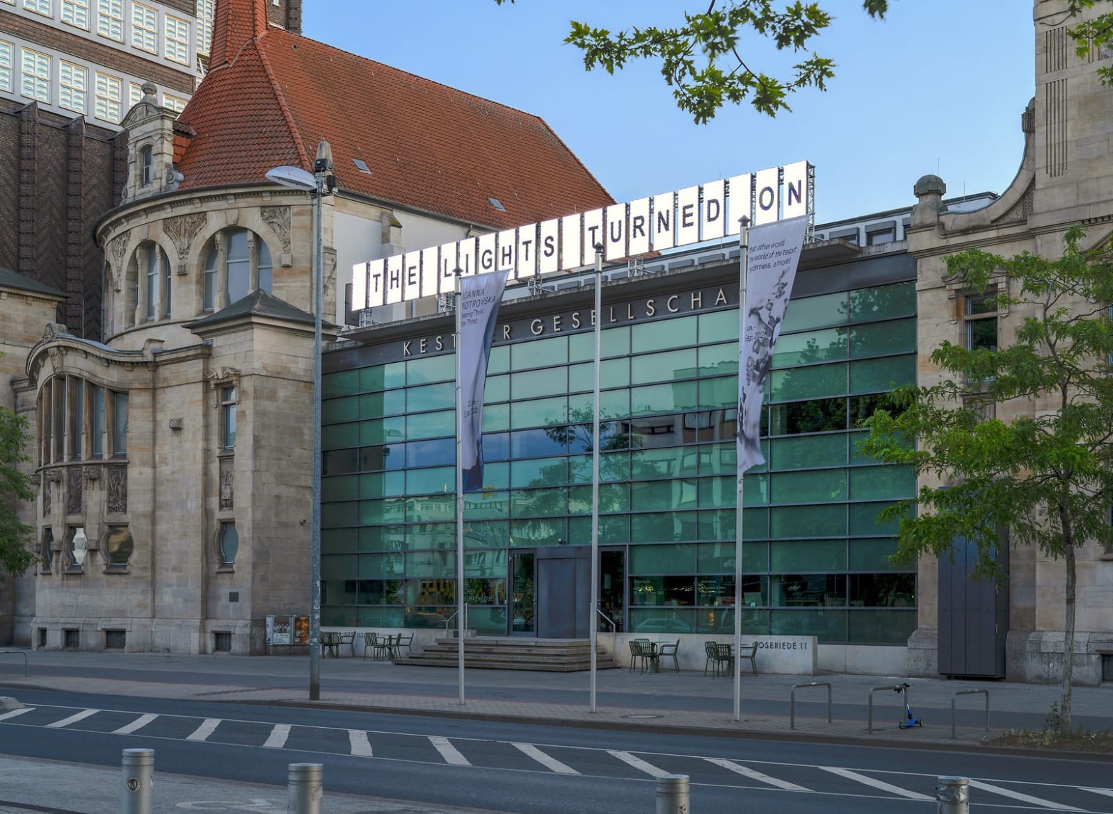 Shilpa Gupta installation image of video sign on building