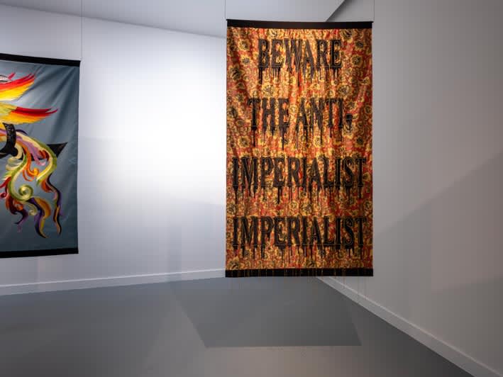 installation view of Slavs and Tatars textiles