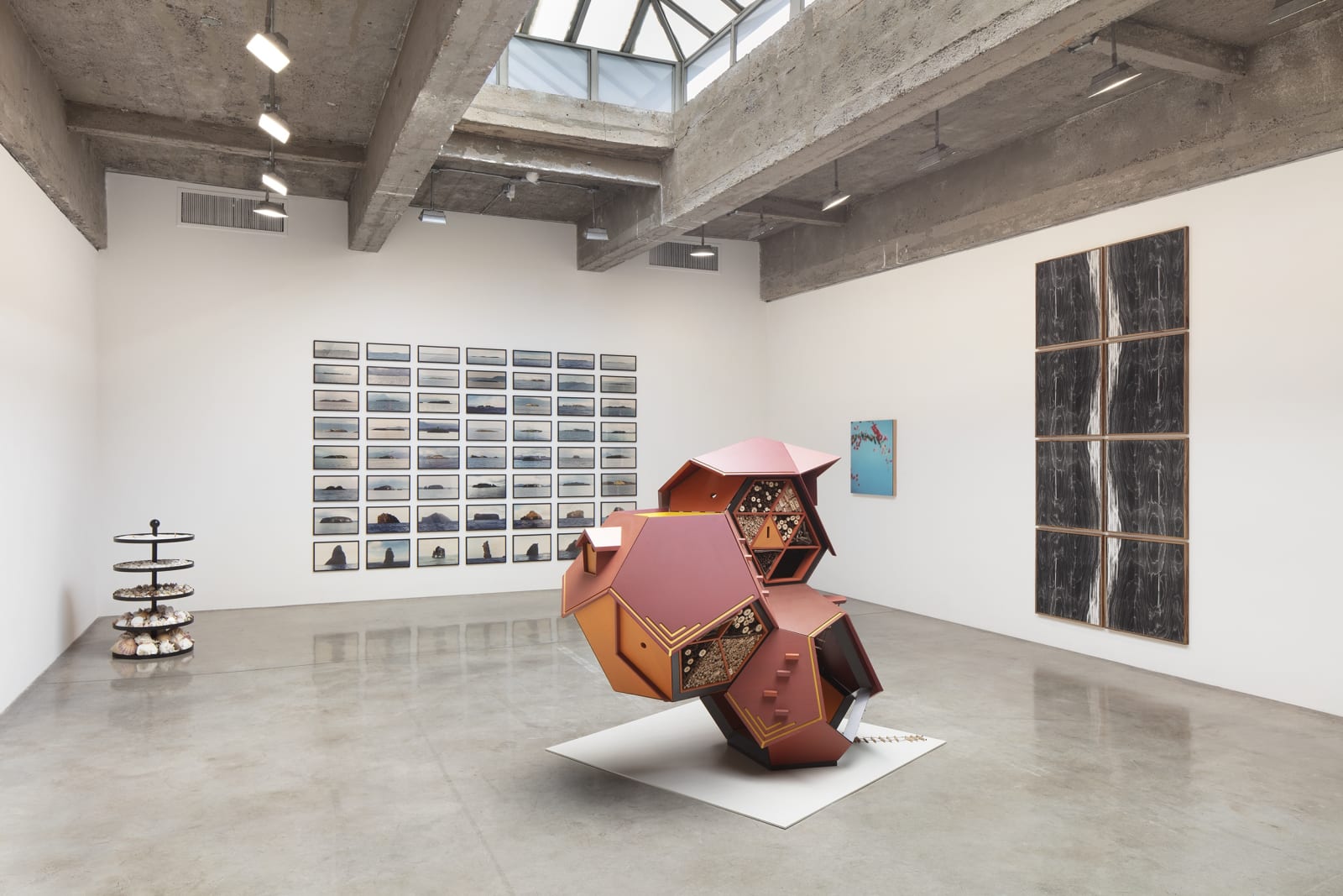 A gallery of sculptures and other artwork