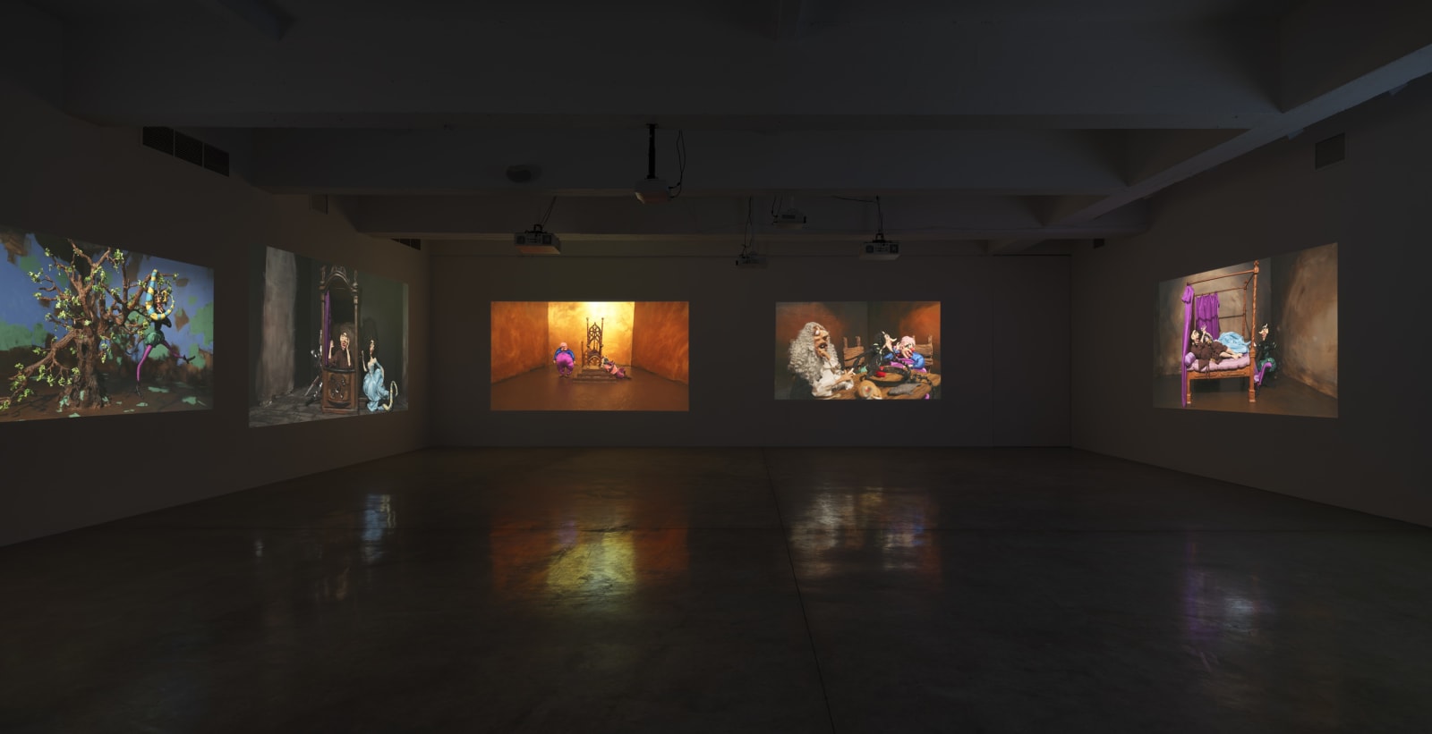 Installation image of Nathalie Djurberg and Hans Berg’s solo exhibition, Only for the Wicked.