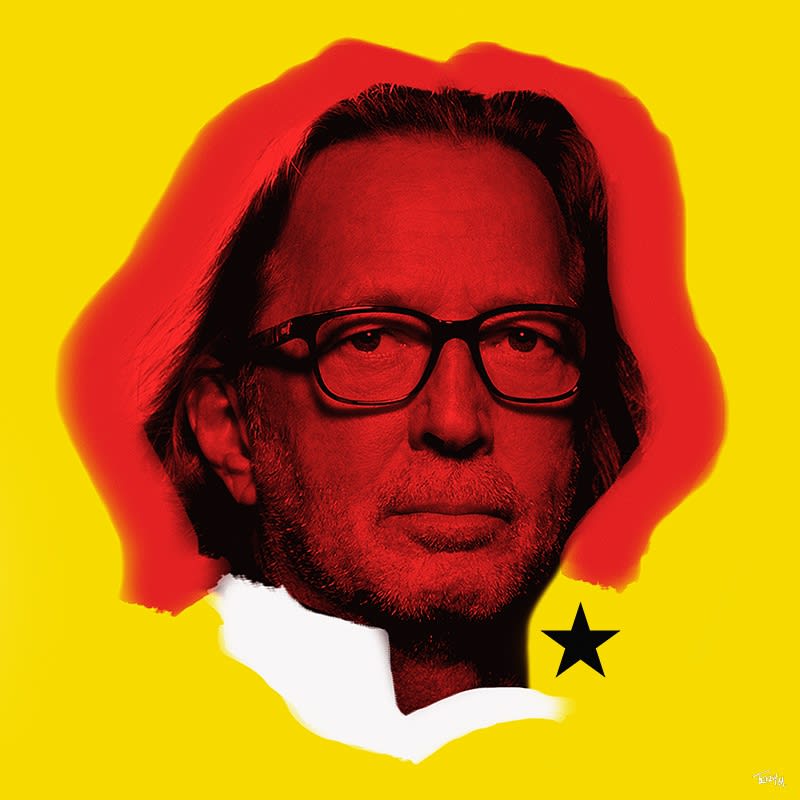 Eric Clapton contemporary art portrait painting aluminium Teddy McDonald artist yellow red black ferrari