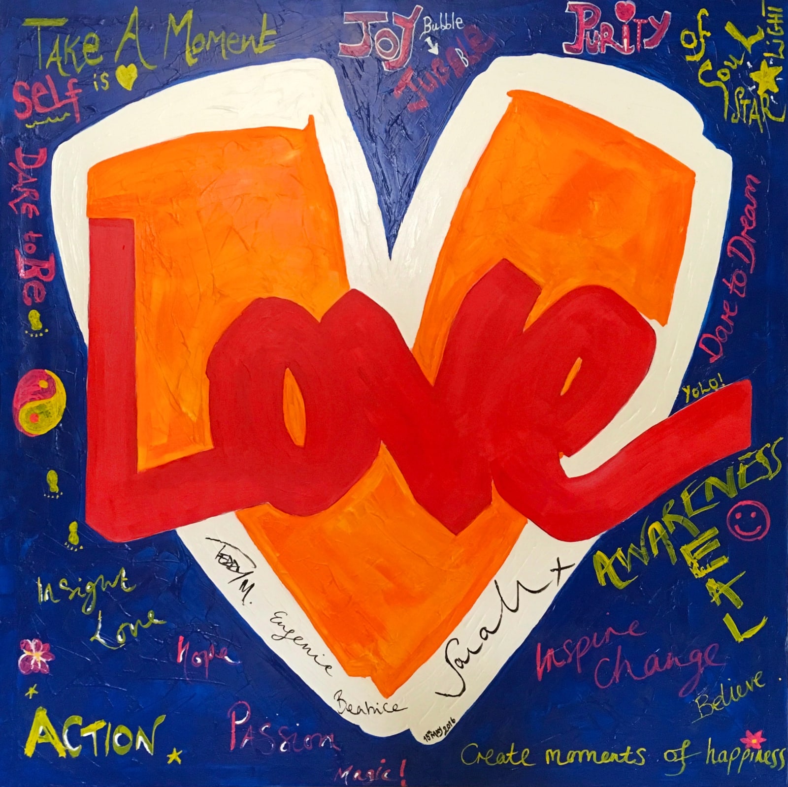 royal love heart painting HRH Princess Eugenie hrh princess Beatrice Teddy McDonald artist red white blue orange