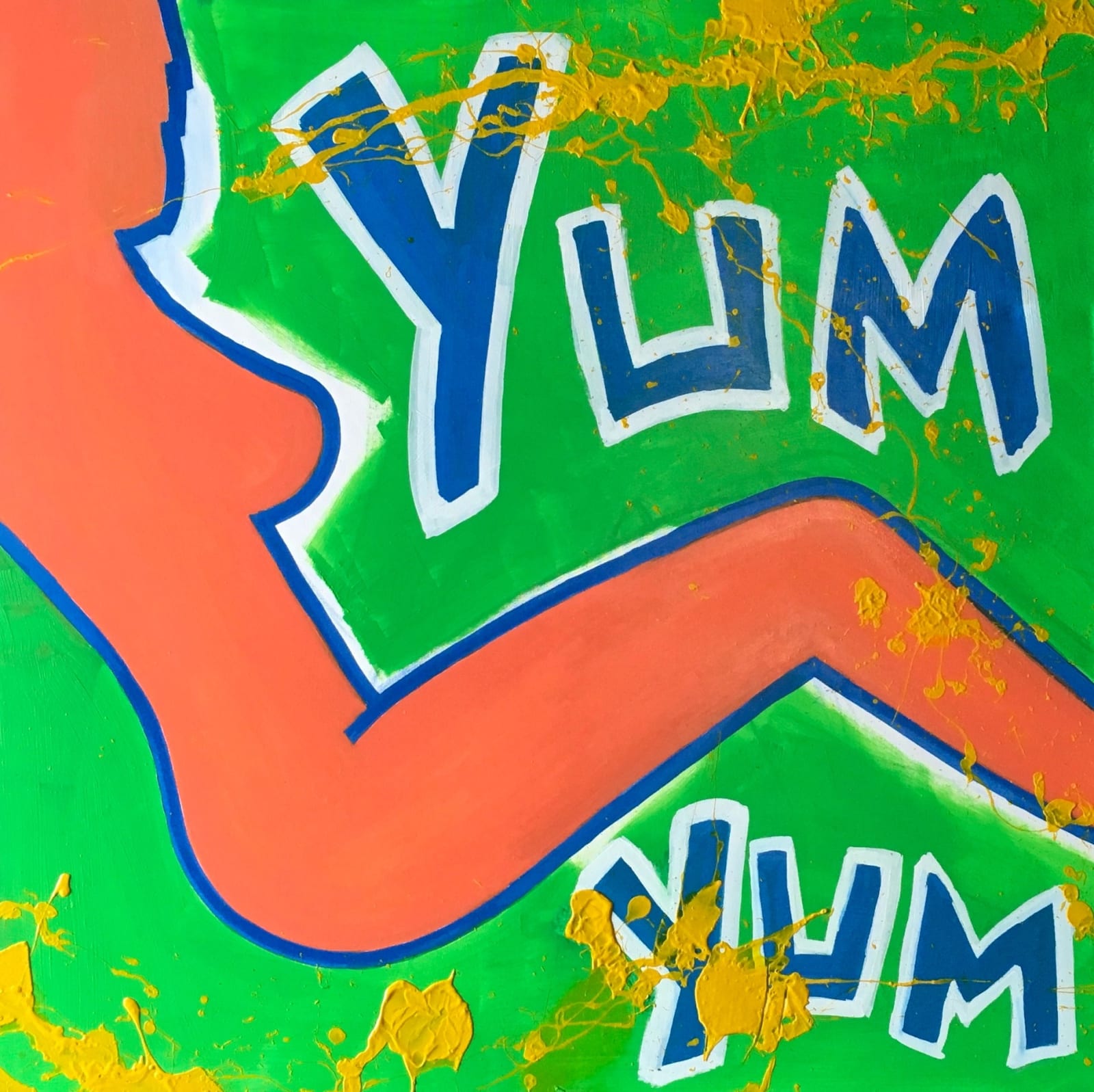 Yum Yum female form contemporary art painting by Teddy McDonald green orange nude