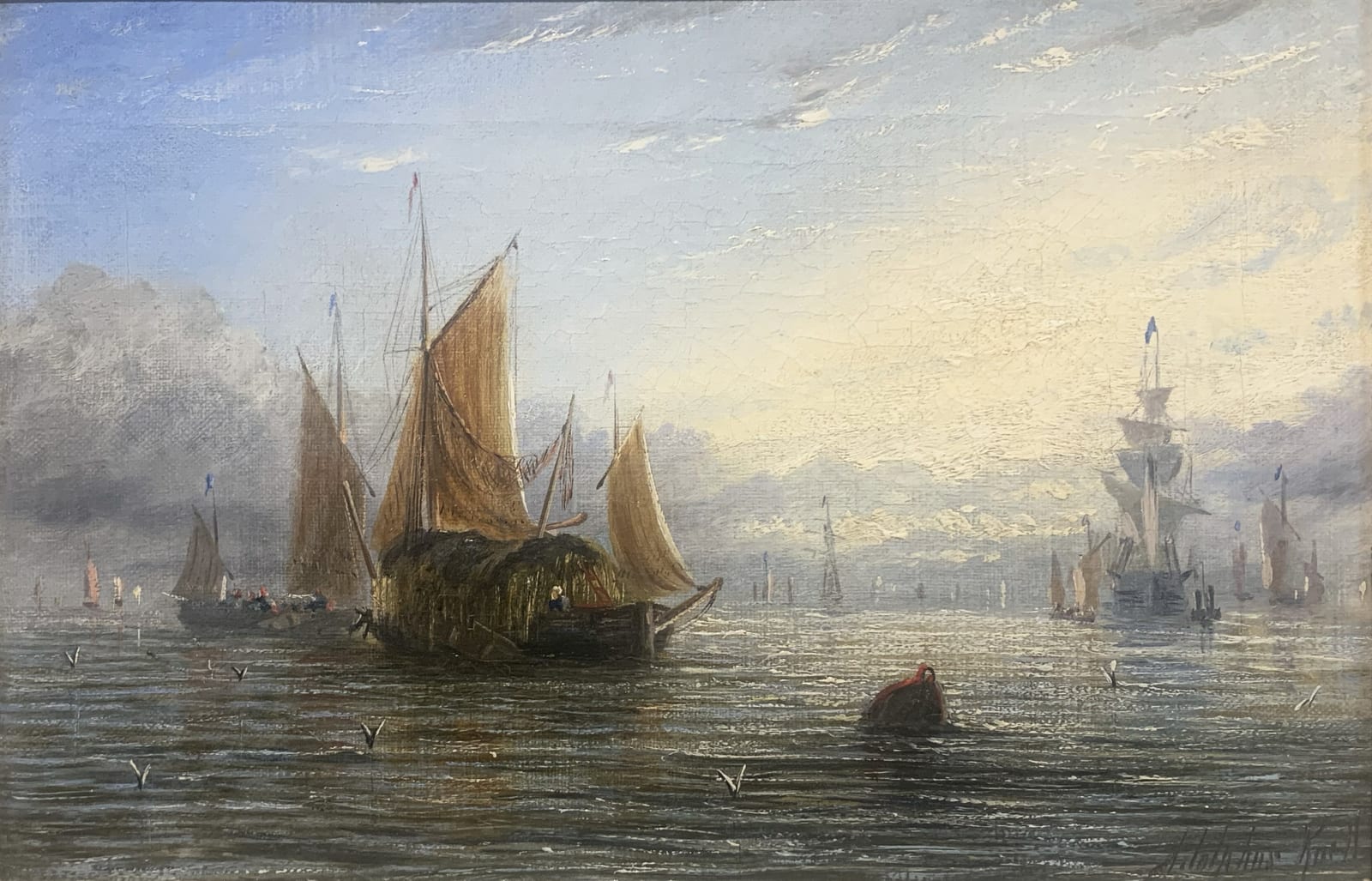 William Adolphus Knell, Maritime Scene: English Ship at Anchor in Daylight