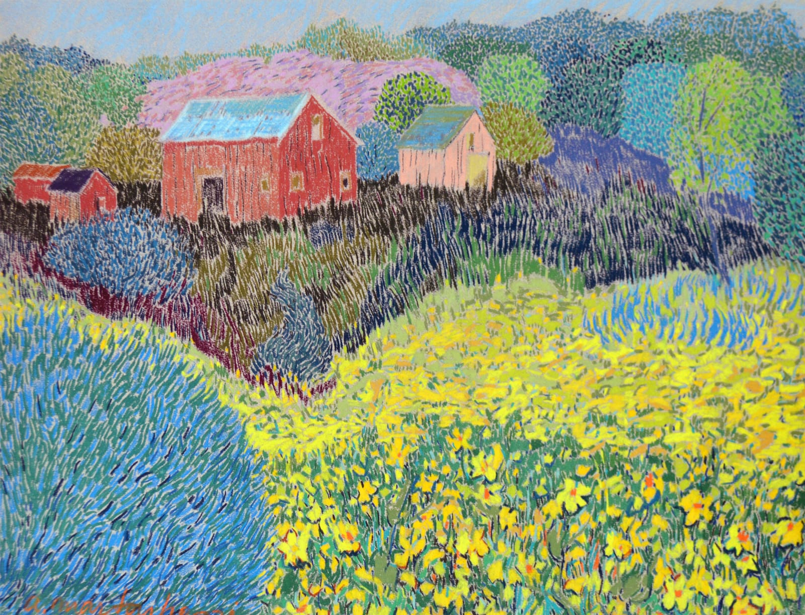 Alex Martonhegyi, Field of Daffodils with Barn