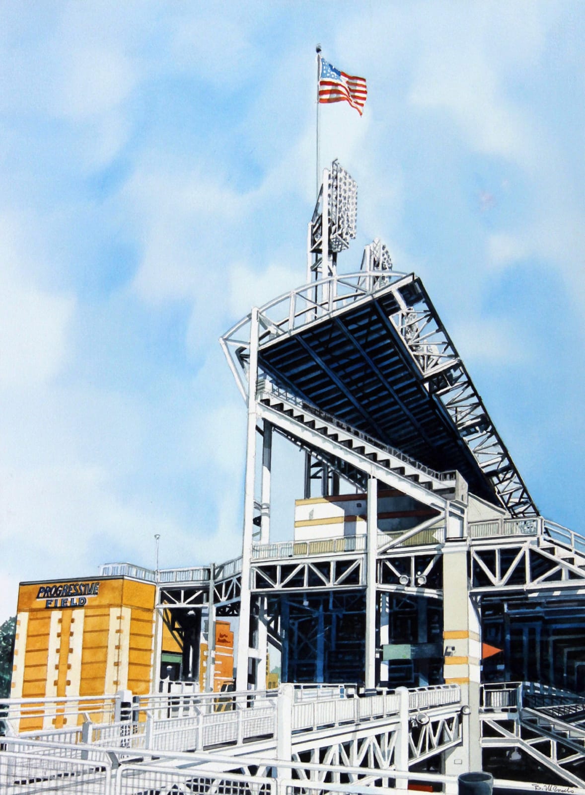 Bruce McCombs, 3 - Progressive Field (with flag)