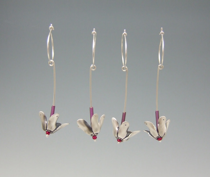 Pam Pastoric, Sterling Silver Earrings, Cyclamen Flowers