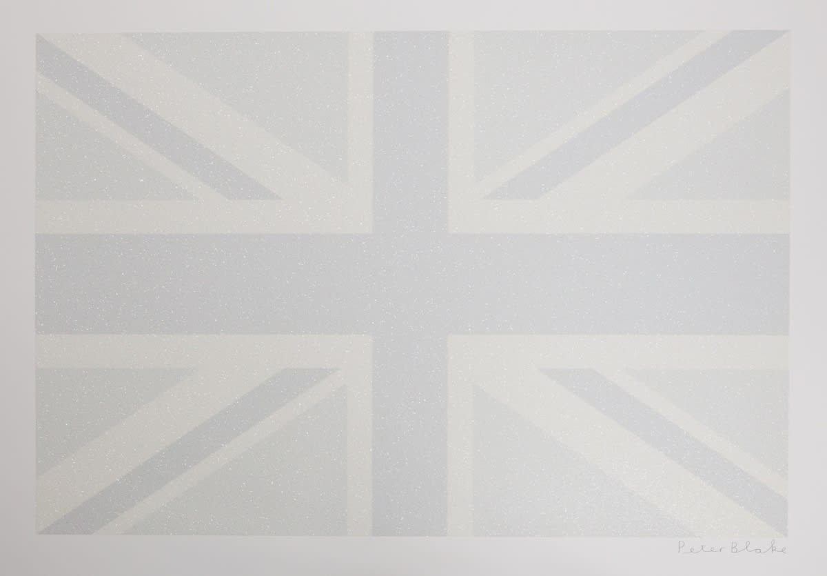 Peter Blake - Union Flag - Black and white Union Flag with a white boarder and a signature in the bottom right hand side