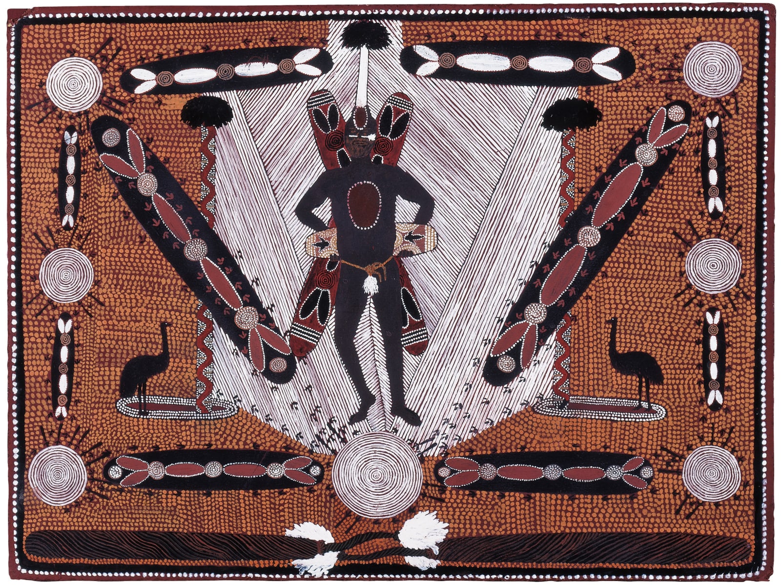 Clifford Possum Tjapaltjarri, Emu Corroboree Man, 1972