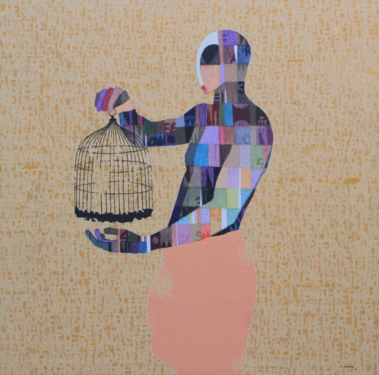 I've Tried to Cage Wor(l)ds, 2020, acrylic on canvas, 48x48 inches