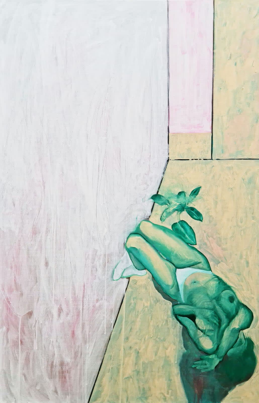 In the Room #4, Katya Tsareva. Mixed media on canvas, 2021.