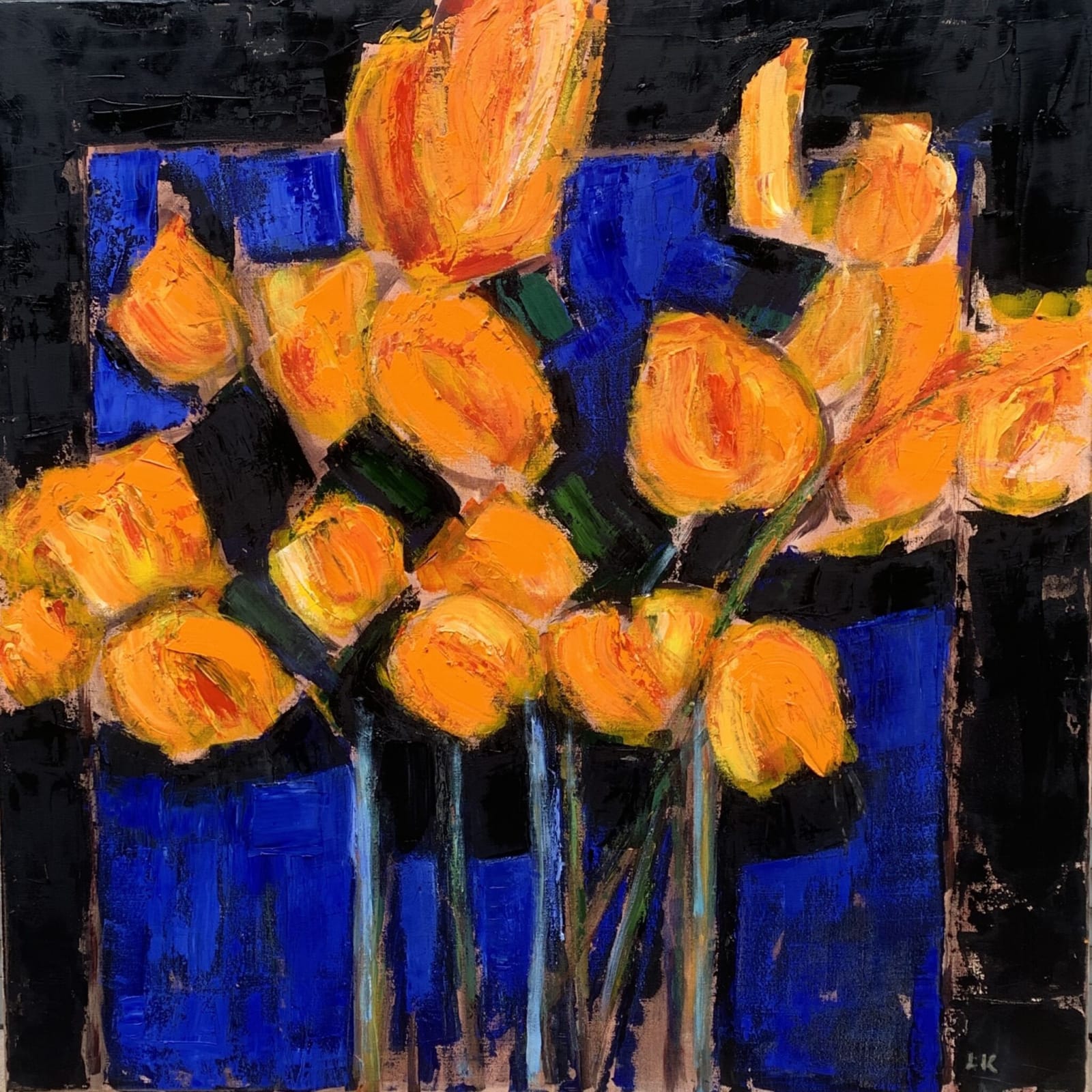 Lieuwe Kingma, Gele tulpen op een blauwe achtergrond