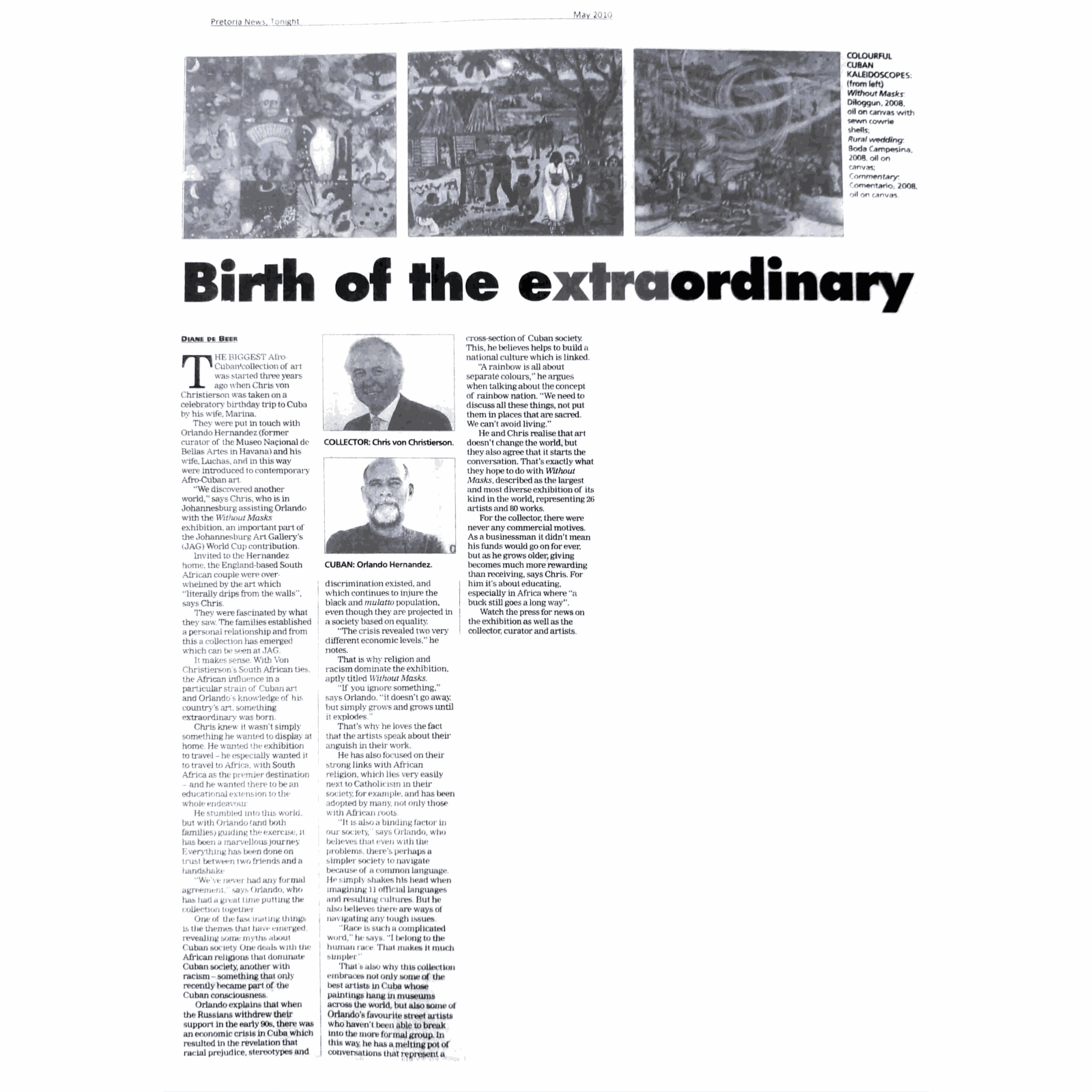 A black & white scan of a news article. The article has three columns of text and there are portrait photographs of two men embedded, one clean-shaven and white-haired and the other bearded and bald.