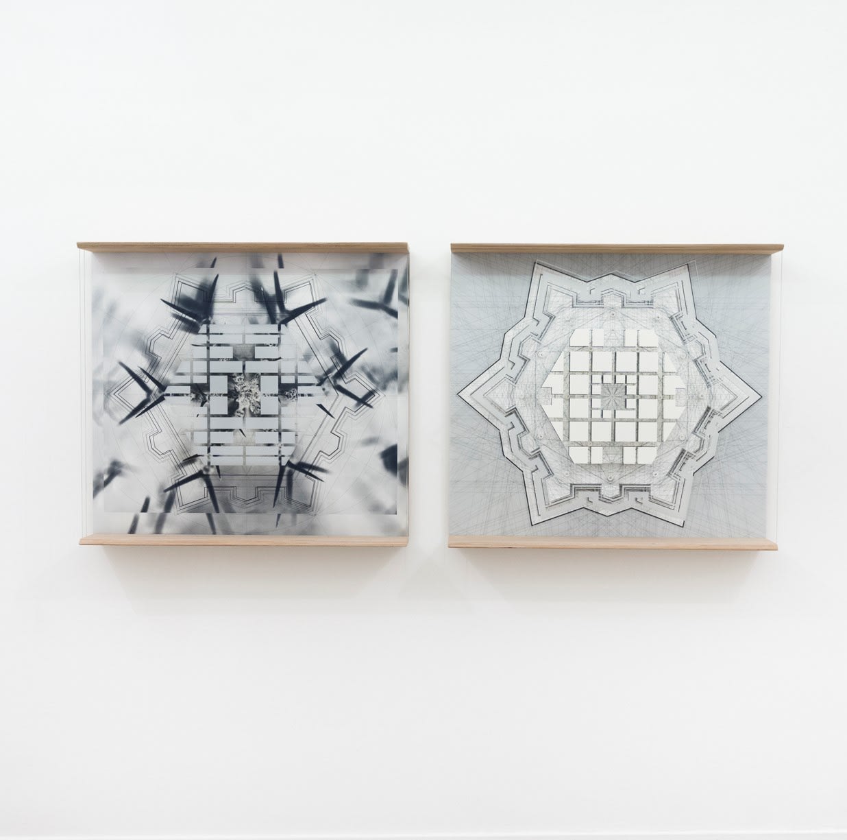 Michele Guido, robn_07. 05.14_27.08 _hexagon _study for ideal city _pietro cataneo _avola _1567/2018 (diptyc), 2018
