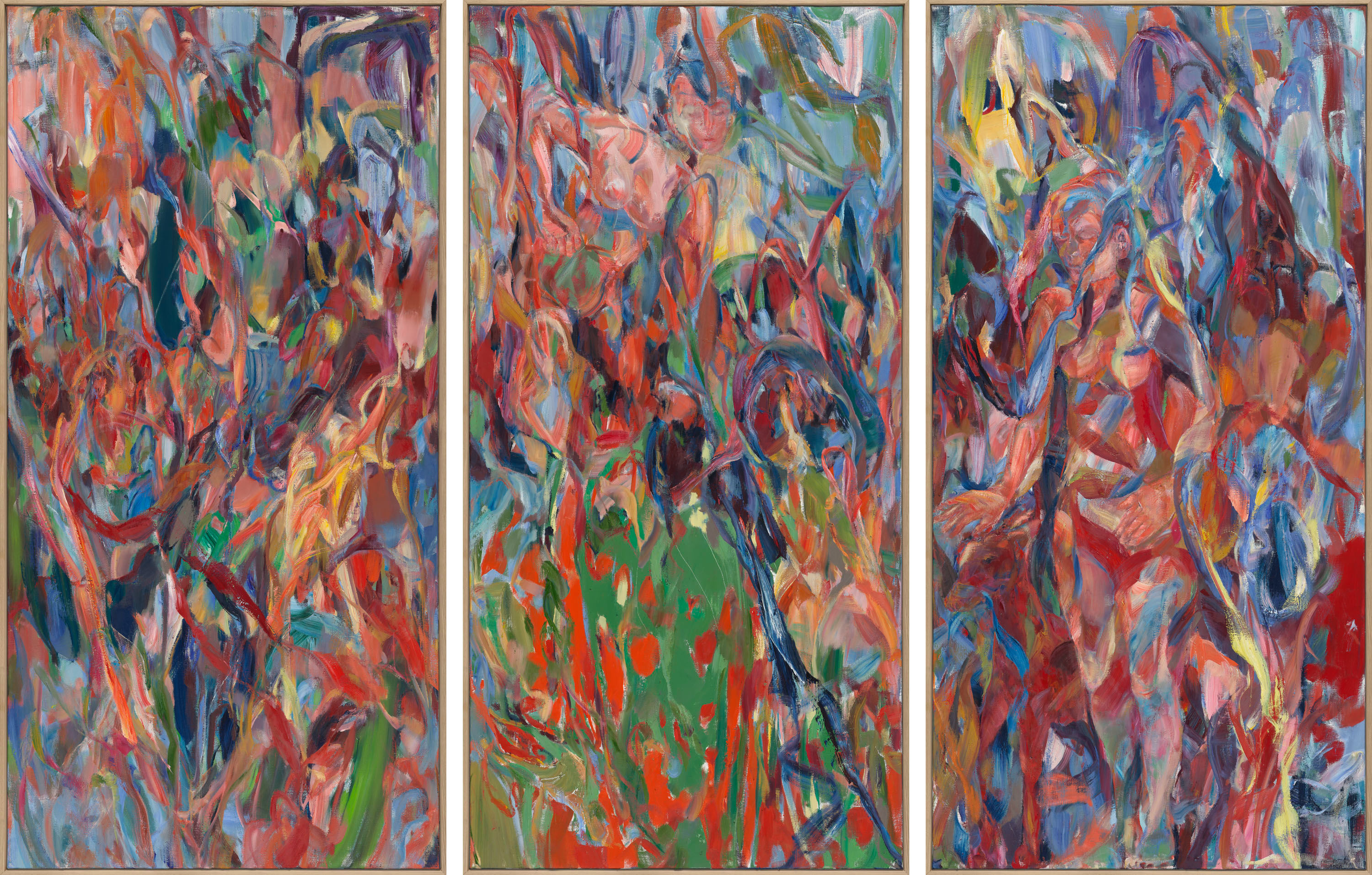 <div class="artist ani-in">Sabine Moritz</div><span class="title ani-in">Forest (1-3)</span><div class="additional_caption ani-in"><div class="year">2024</div><div class="medium">Oil on canvas</div><div class="dimensions">In three parts, each:<br/>
Unframed:<br/>
200 x 100 cm<br/>
78 3/4 x 39 3/8 in<br/>
Framed:<br/>
204 x 312 x 6 cm<br/>
80 1/4 x 122 7/8 x 2 3/8 in</div></div>