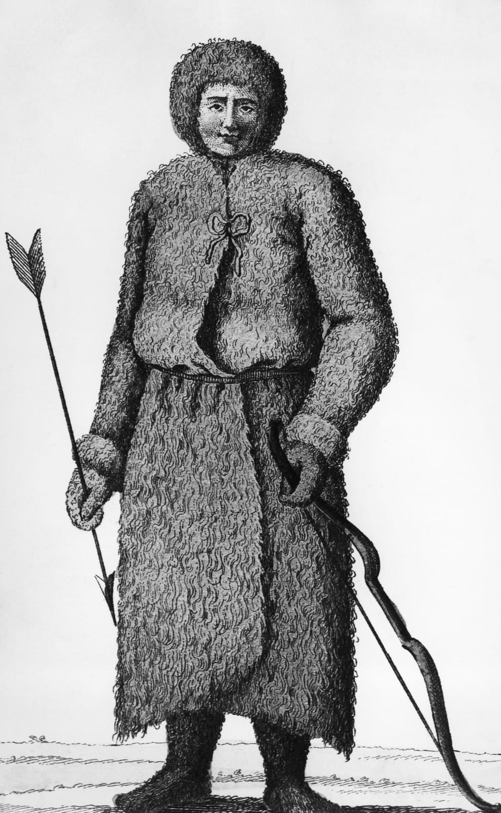 [Fig. 2] Inuk with a bow and arrow, Arctic, illustration from A chronological history of voyages into the Arctic Regions, by John Barrow, Milan, Sonzogno, 1820.