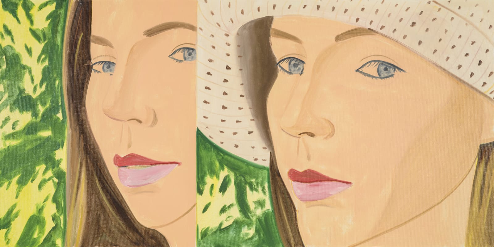 <a href="/content/feature/1602/detail/image28998/" class="pageload-link-type-popup-enabled-content"><div class="artist" style="text-align: center;"><span class="artist"><strong>Alex Katz</strong></span><i><br /></i></div><div class="artist" style="text-align: center;"><i>Straw Hat 2 </i>밀짚 모자 2</div><div class="artist" style="text-align: center;">2021</div><div class="medium" style="text-align: center;">Oil on linen</div><div class="dimensions"><p class="p1" style="text-align: center;">121.9 x 243.8 cm<br />(48 x 96 in)</p></div></a>