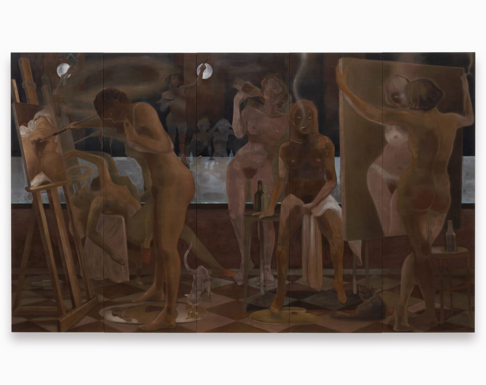 Lisa Brice Untitled (after Courbet, Balthus, Degas, Valadon & Matisse), 2023 Pigment on Linen 5 panels, each : 184 x...