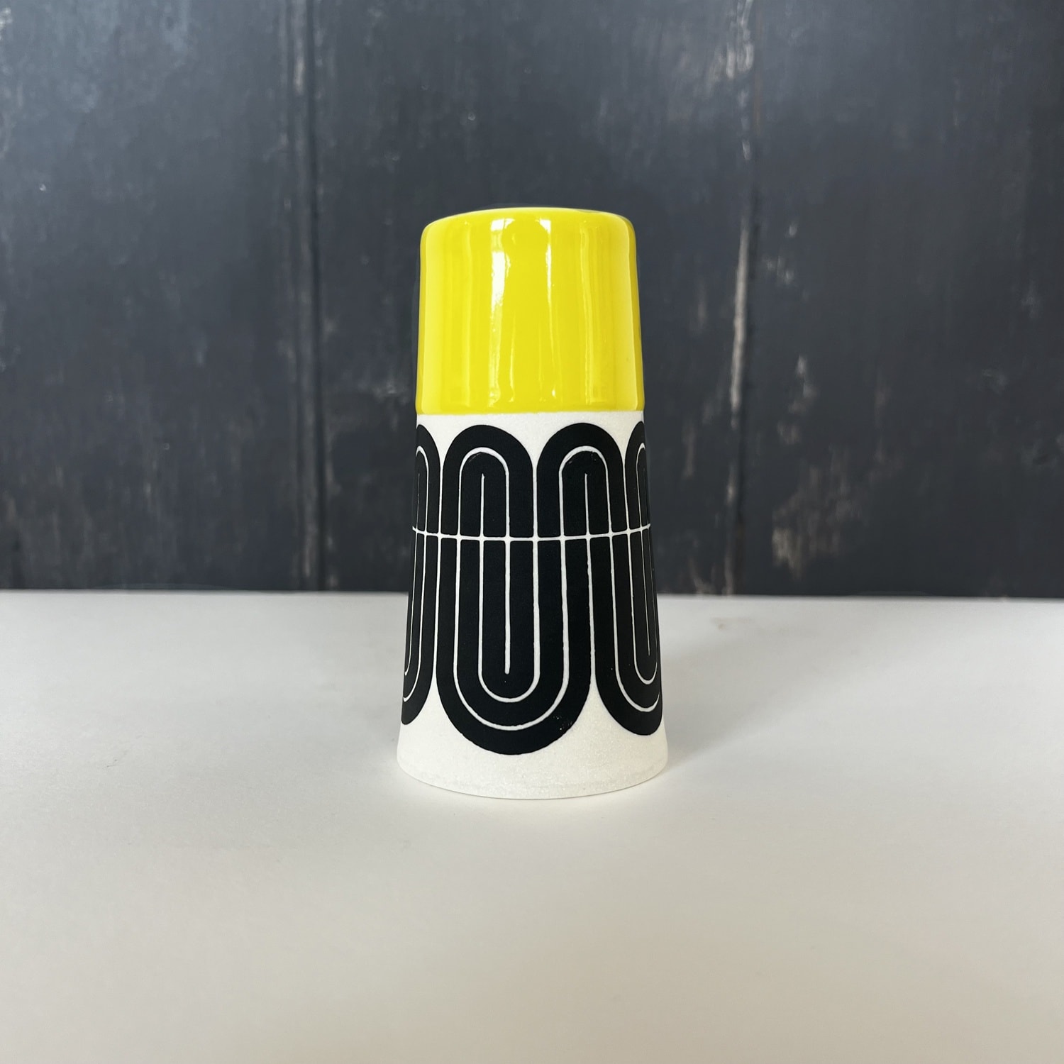 MapMap, Flat Top Cone Vase - Yellow & Black