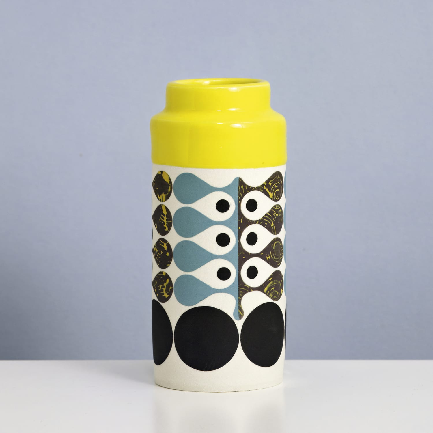 MapMap, Cylinder Vase - Yellow, Blue & Black