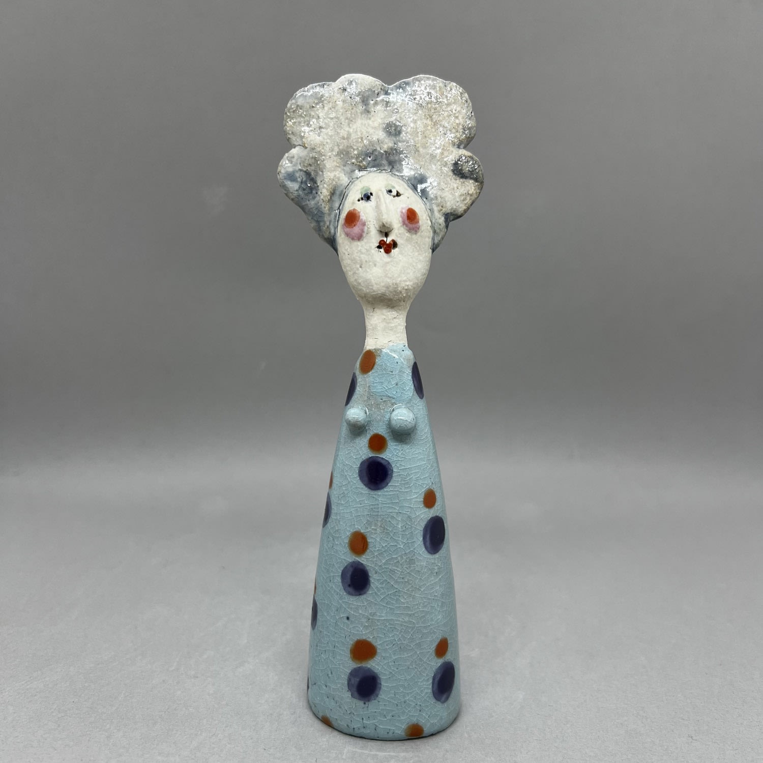 Jane Muir, Little Lady - Pale Blue with Navy & Orange Dots